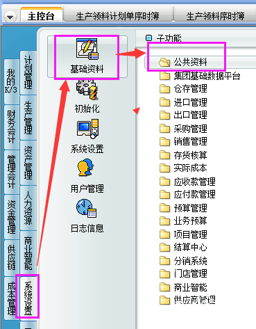 金蝶k3公共资料选项