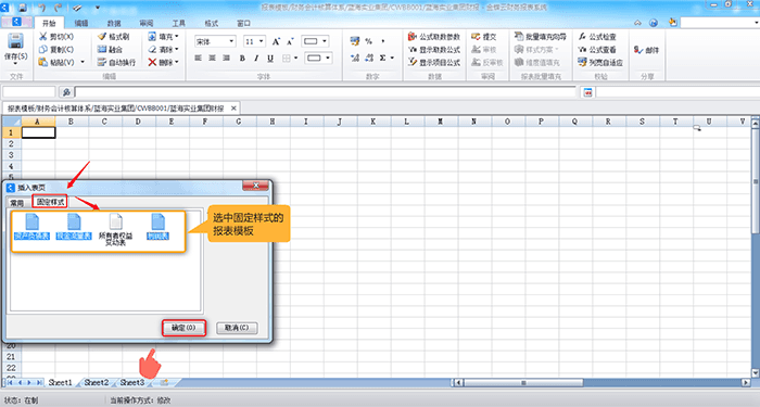 选择插入固定样式的报表模板