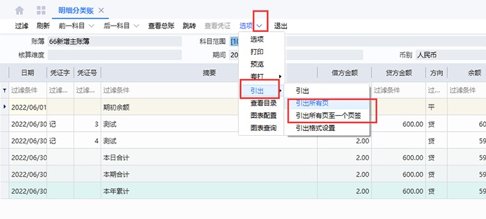 引出所有明细分类账页签