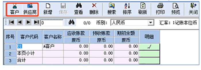 应收应付初始数据录入设置页面